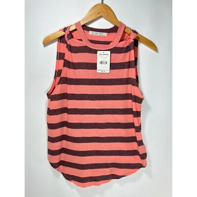 Camiseta sin mangas WE THE FREE Twist talla S rosa coral negro rayas bloques de colores 100 % algodón Foto 1 de 4