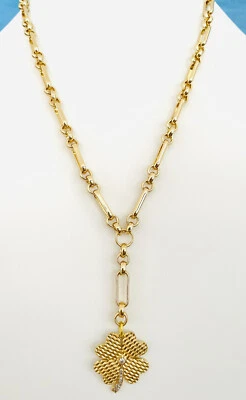 Collar Mixto Clip Cadena Lariat Pavé Circonita cúbica Trébol Texturizado Dije Medallón Foto 1 de 2