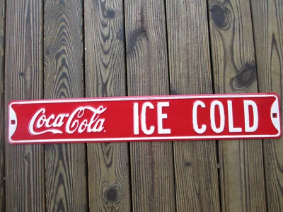 Coca-Cola Street Sign Embossed Steel Red Ice Cold Coke - Image 1 of 4