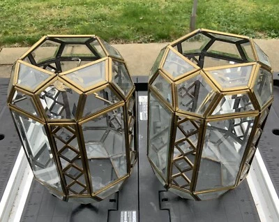 Italian ArtDeco Bevelled Glass And Brass Lantern Style Lamp Shade -Matching Pair - Image 1 of 4