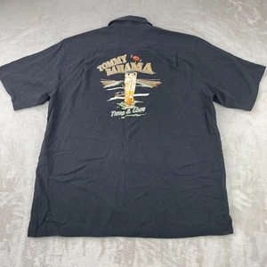 Tommy Bahama Camp Shirt Men Large Black Third & Long Drink Embroidered Silk 100% - Picture 1 of 14