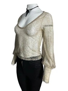 Camicia blusa beige culto vampiro vittoriano gotico strega gotica vedova trasparente - Foto 1 di 11