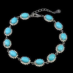 Unheated Oval Turquoise 7x5mm Cz White Gold Plate 925 Sterling Silver Bracelet 7