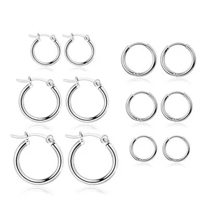 6 Paar kleine Creolen für Damen Herren Mädchen Edelstahl Knorpel Ohrring - Bild 1 von 22