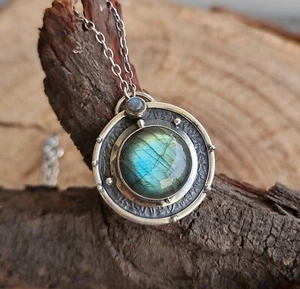 Natural Labradorite Chain Necklace, 925 Sterling Silver, Hand-crafted Necklace - Picture 1 of 7
