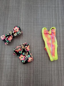 Vintage Barbie Badeanzug schwarz gold Blumenmuster 1990er trägerlos Bikini & Neon One Piece - Bild 1 von 5