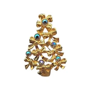Vintage AVON Aurora Borealis Strass Weihnachtsbaum Brosche goldfarben signiert - Bild 1 von 8
