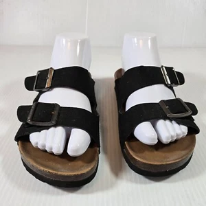 Skechers Sandals Womens 6 Granola Slide Black Buckle Strap Comfort Flats 56090 - Picture 1 of 13