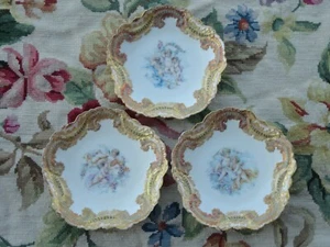 ANTIQUE LS & S LIMOGES HEAVY GOLD BEAD BORDER CHERUB PORCELAIN CABINET PLATE SET - Picture 1 of 8