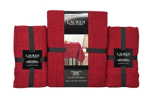 RALPH LAUREN Set 60 x 120 Red Christmas Holiday Designer Tablecloth & 12 Napkins - Picture 1 of 4