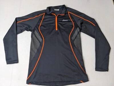 Asics Jersey Hombre Pequeño Negro Naranja Ropa Deportiva Correr Cremallera Parcial Foto 1 de 4