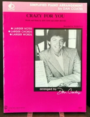 Crazy For You Sheet Music Madonna Simple Piano Large Notes Chords Words      F2X - Image 1 of 4