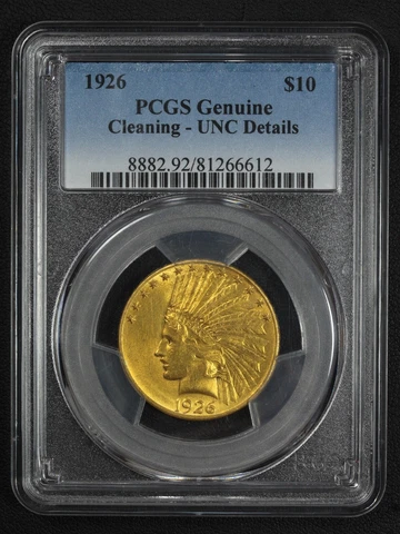 1926 $10 Ten Dollar Indian Head Gold Eagle PCGS UNC Details - Cleaning Cover