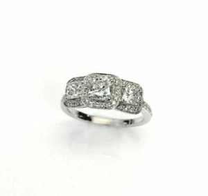 1.31Cts 3 Stone Radiant Cut Diamond Halo Engagement Ring EGL USA Cert 14k White - Picture 1 of 8