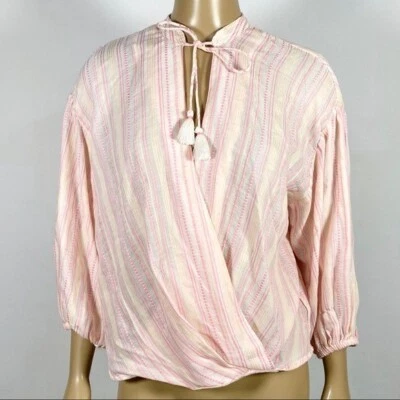 Top Lou & Grey for Loft para mujer nuevo con etiquetas talla mediana borla rayas imitación envoltura algodón Foto 1 de 4