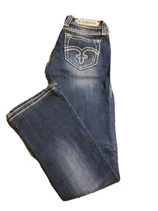 Rock Revival Alanis Boot Cut Jeans~Distressed~Sequin Bling~Size 26 - Picture 1 of 6