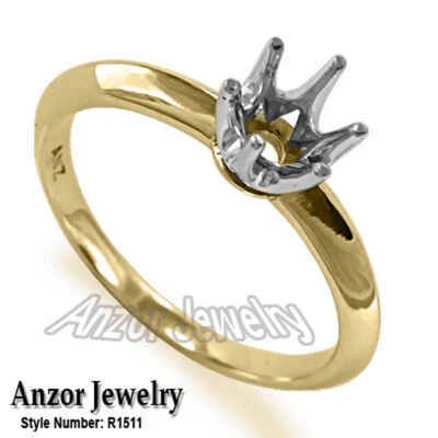 Handmade Six-Prong Knife Edge Ring Mounting Solid 14k Two-Tone Gold - Image 1 of 4