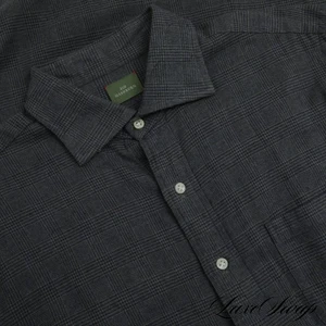 Sid Mashburn Made in Italy Grey Teal Mixed Glen Plaid Flannel Spread Clr Shirt M - Picture 1 of 7