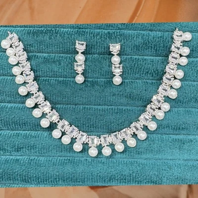 Set da sposa indiana orecchini gioielli placcati argento zirconi etnici AD... - Immagine 1 di 4