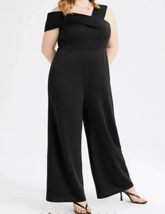 Cider Jumpsuit schwarz asymmetrisch Stretch Träger weites Bein Reißverschluss hinten neu mit Etikett XL - Bild 1 von 15