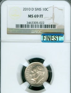 2010 D ROOSEVELT DIME NGC MS69 FT SMS PQ MAC FINEST GRADE & SPOTLESS . - Picture 1 of 4