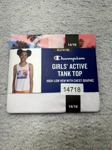 Champion Active Tank Top Girls Size 14/16 White Graphic High Low Hem Pullover - Picture 1 of 6