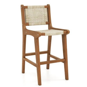 Outdoor Counter Height Bar Stool w/Teak Wood Frame Back &Footrest for Balcony - Picture 1 of 9