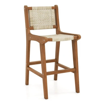 Outdoor Counter Height Bar Stool w/Teak Wood Frame Back &Footrest for Balcony - Image 1 of 4