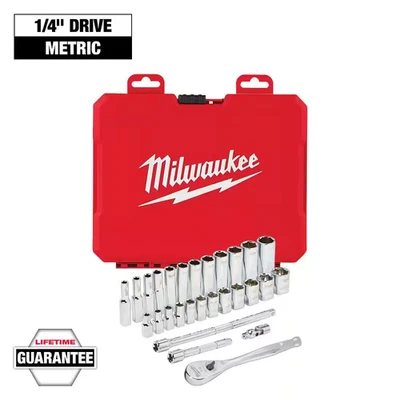 Milwaukee 1/4 in. Drive Metric Ratchet and Socket Mechanics Tool Set (28-Piece) - Image 1 of 4