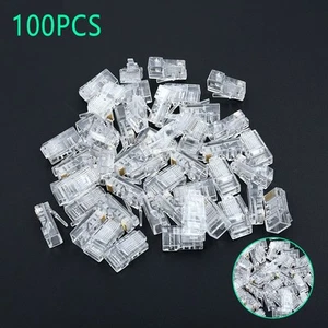 100PCS RJ45 Network Modular Plug 8P8C CAT5e Cable Connector End Pass Through - Afbeelding 1 van 7
