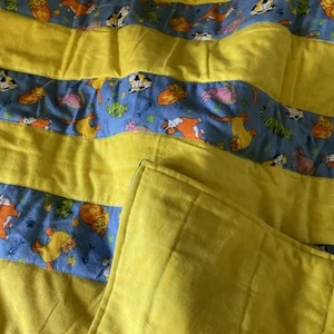 Handgefertigte Flanell Streifen Schoßdecke 40x60 gelb blau Happy Kitty’s  - Bild 1 von 5