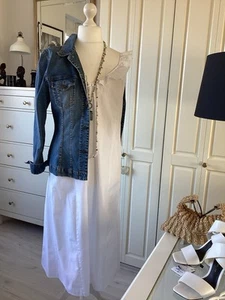 H&M Maxikleid Popelinekleid Rüschen Rückenausschnitt Weiß Gr. XL - Bild 1 von 4