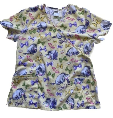Disney Winnie The Pooh Eeyore Oh, Bow is Me Scrub Top Medium Yellow - Image 1 of 4
