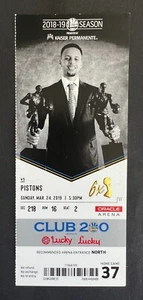 Biglietto Stub Detroit Pistons vs Golden State Warriors 2019 24/03/19 Stephen Curry! - Foto 1 di 1