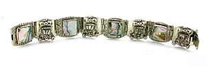Vintage UNIKAT handgefertigtes Abolone Azteken Krieger Armband 0,950 Sterlingsilber 7738 - Bild 1 von 9
