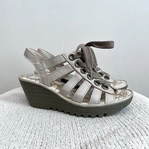 Sandalias Fly London para mujer 38 Yito Borgogna de encaje con punta abierta delantera plateadas beige - Imagen 1 de 12