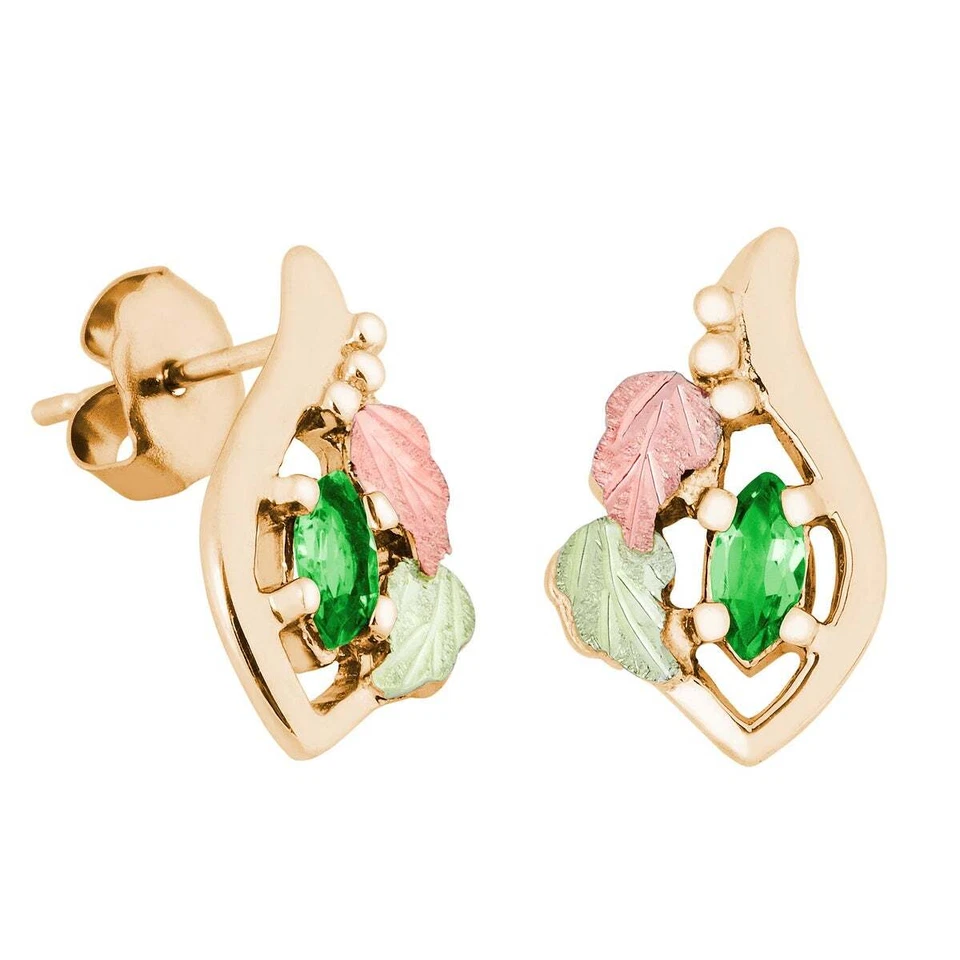 Marquise Genuine Emerald Black Hills Gold Earrings - Image 1 of 1