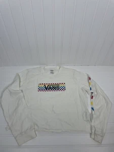 Vans Mädchen Langarm weiß Crop Grafik T-Shirt Tee Schachbrett Größe XL - Bild 1 von 4