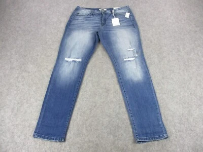 Женские джинсы KanCan 32 из синей джинсовой ткани с камнем средней стирки искусственно состаренные узкие прямые - Изображение 1 из 4