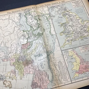 year 486 Germanic Kingdoms East Roman Empire 1920's Antique color Map Wall Art - Picture 1 of 12
