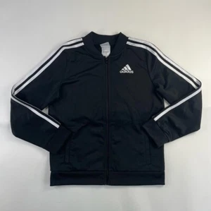 Adidas Track Jacket XL 16 Black White Youth 3 Stripes Full Zip Bomber Used #54 - Picture 1 of 12