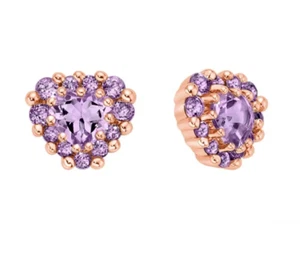Orecchini Miluna Donna Argento925 Placc OroRosa Ametista Viola Tg Cuore _ERD2937 - Foto 1 di 2