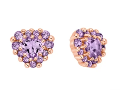 Orecchini Miluna Donna Argento925 Placc OroRosa Ametista Viola Tg Cuore _ERD2937 - Immagine 1 di 2