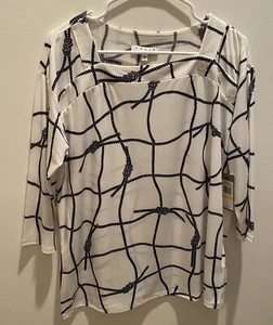 Neu mit Etikett Chaus New York Bluse Oberteil antikweiß/schwarz 3/4 Ärmel lockere Passform Größe M - Bild 1 von 11