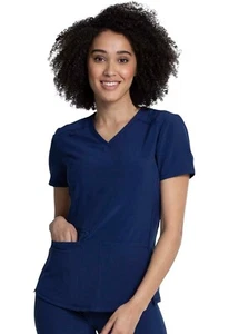 Cherokee Allura Women's Scrubs V-Neck Top CKA685 NAV Navy Free Ship - Picture 1 of 5