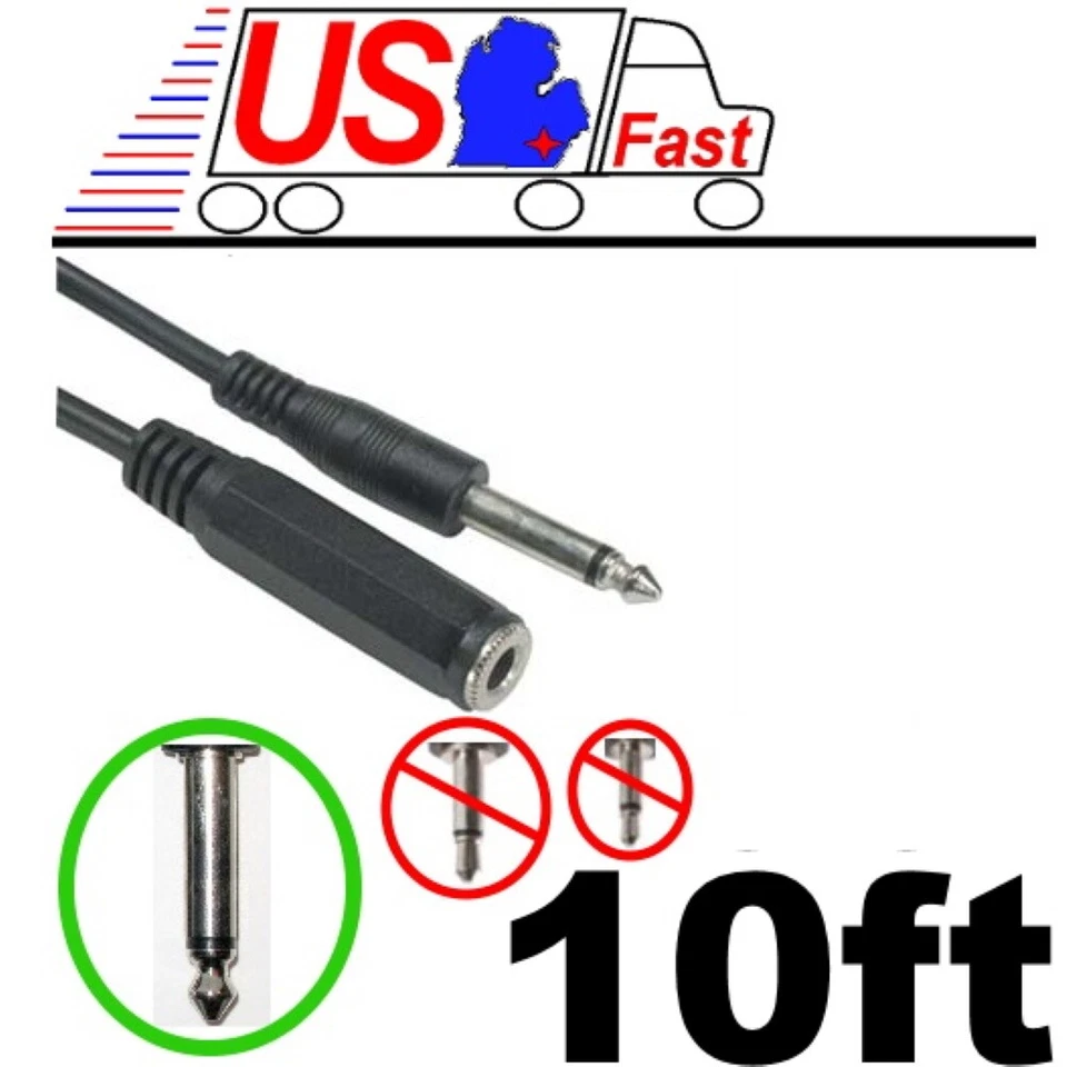 PARTS PARADISE 10ft Mono 1/4" Male~Female Extension Guitar/Amp/PA/Mic Cable/Cord/Wire,6.35mm
