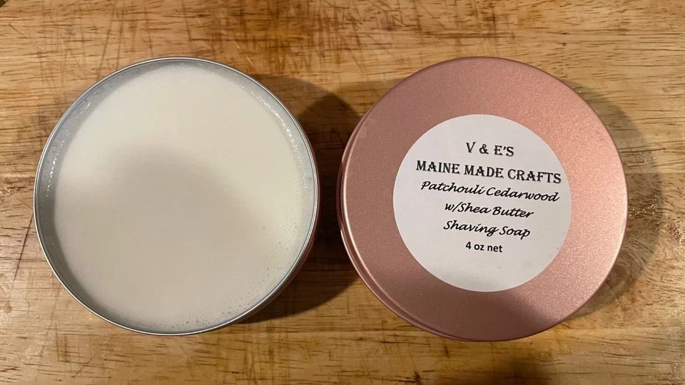 V & E'S MAINE MADE CRAFTS Glycerin Shaving Soap - Patchouli Cedar Wood w/ Shea Butter