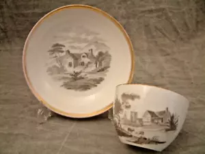Antique Georgian Spode porcelain Bat print Cup & Saucer C.1805 - Picture 1 of 2