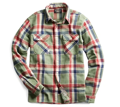 RRL Ralph Lauren Green Rustic Plaid Cotton Work Shirt Men's Extra-Large XL - Image 1 of 2