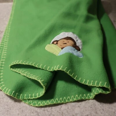 Garanimals Monkey Fleece Green Thick Stitch Edging Baby Security Blanket 30"x40" - Image 1 of 4